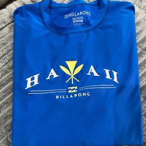 Billabong UVA/UVB Swim Shirt / Rash Guard - Blue Yellow and White Hawaii Graphic